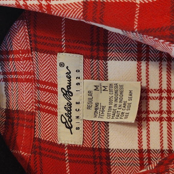 Flannel Button Down Top Red Plaid Eddie Bauer (Medium) Women's - Picture 3 of 11